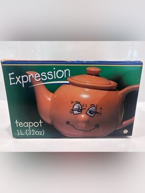 vintage expression ceramic face teapot orange 1l novelty teapot w original box